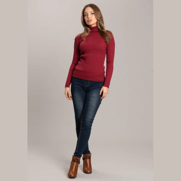Solo Womens Polo Neck Soft Knit Jumper - Wine front